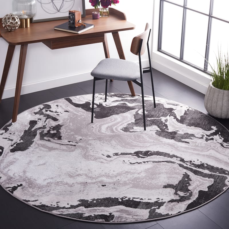 SAFAVIEH Amelia Berendina Modern Abstract Rug - 6'7" Round - Charcoal/Grey