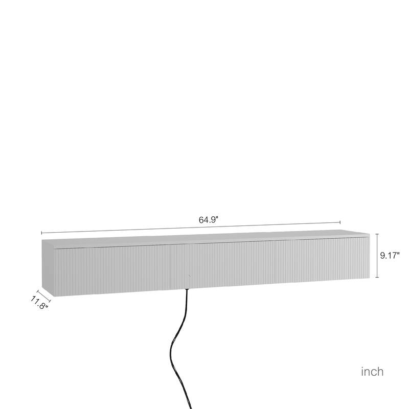 Floating TV Stand Wall Mounted with 16 Color LEDs, Floating TV Cabinet Entertainment Center for 55 60 65 Inch TV