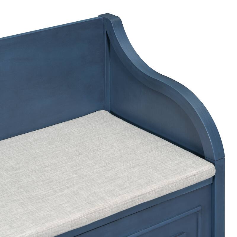Storage Bench with Backrest, Rustic Entryway Wood Benches with Lift-Up Lid, Mudroom Fabric Upholstered Bench