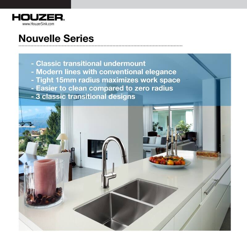 Houzer Nouvelle 31-1/8" Undermount Double Basin Stainless Steel
