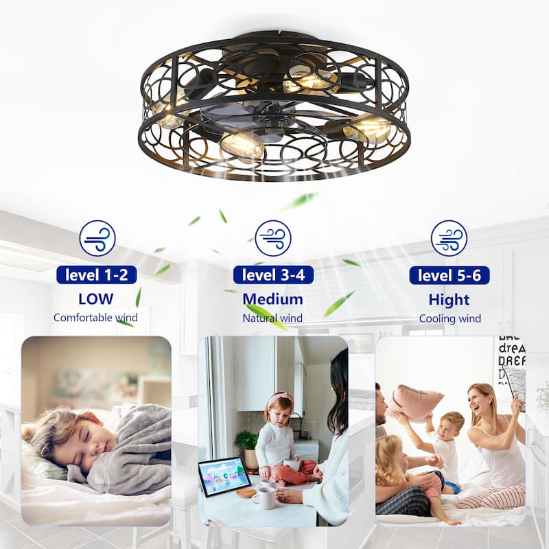 20Inch Farmhouse Ceiling Fans with Remote Control,6 Speed Reversible Flush Mount Low Profile Rustic Ceiling Fan - N/A