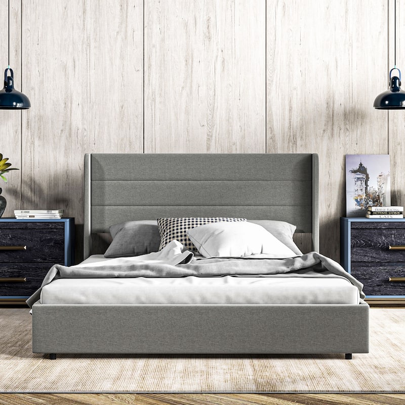 Upholstered Platm Bed with Headboard,Storage Drawers