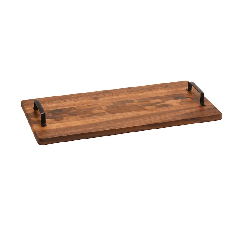Wood Tray w/ Metal Handle - Rect - 10" x 20" - 10" x 20" - Brown