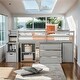 preview thumbnail 36 of 53, Artsy Twin Size Loft Bed with Retractable Writing Desk and 3 Drawers, Wooden Loft Bed with Storage Stairs and Shelves, Espresso Grey