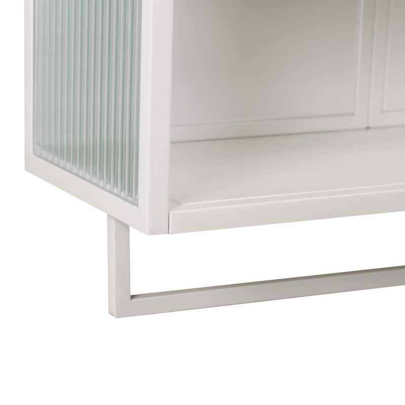 23.62" Modern Fluted Glass Wall Cabinet with Two Doors, Open Shelf & Towel Rack