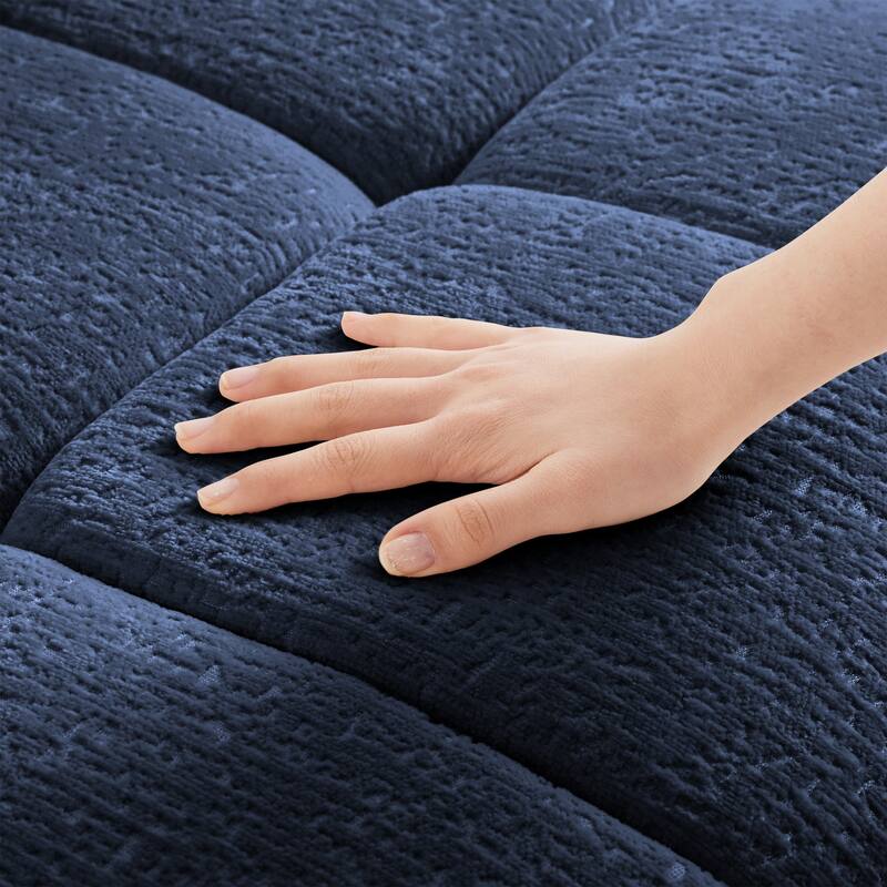 110.2" Chenille 3-Seater Sofa Set with Ottoman and Pillows, Solid Wood Frame and High-Resilience Cushions