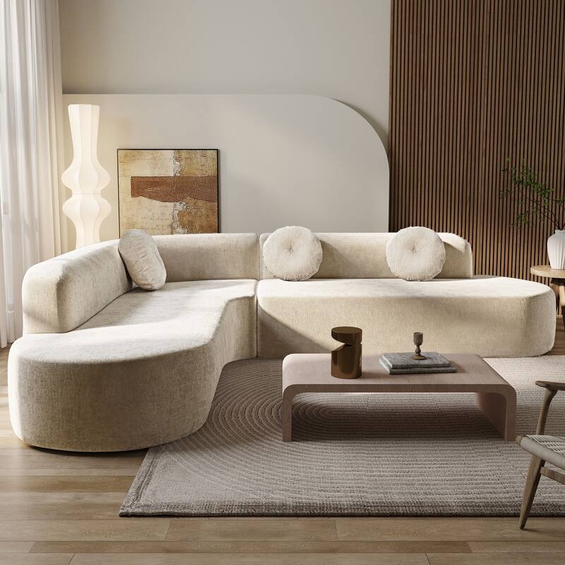 122.64" L-Shaped Chenille Compressed Sectional Sofa with Round Pillows