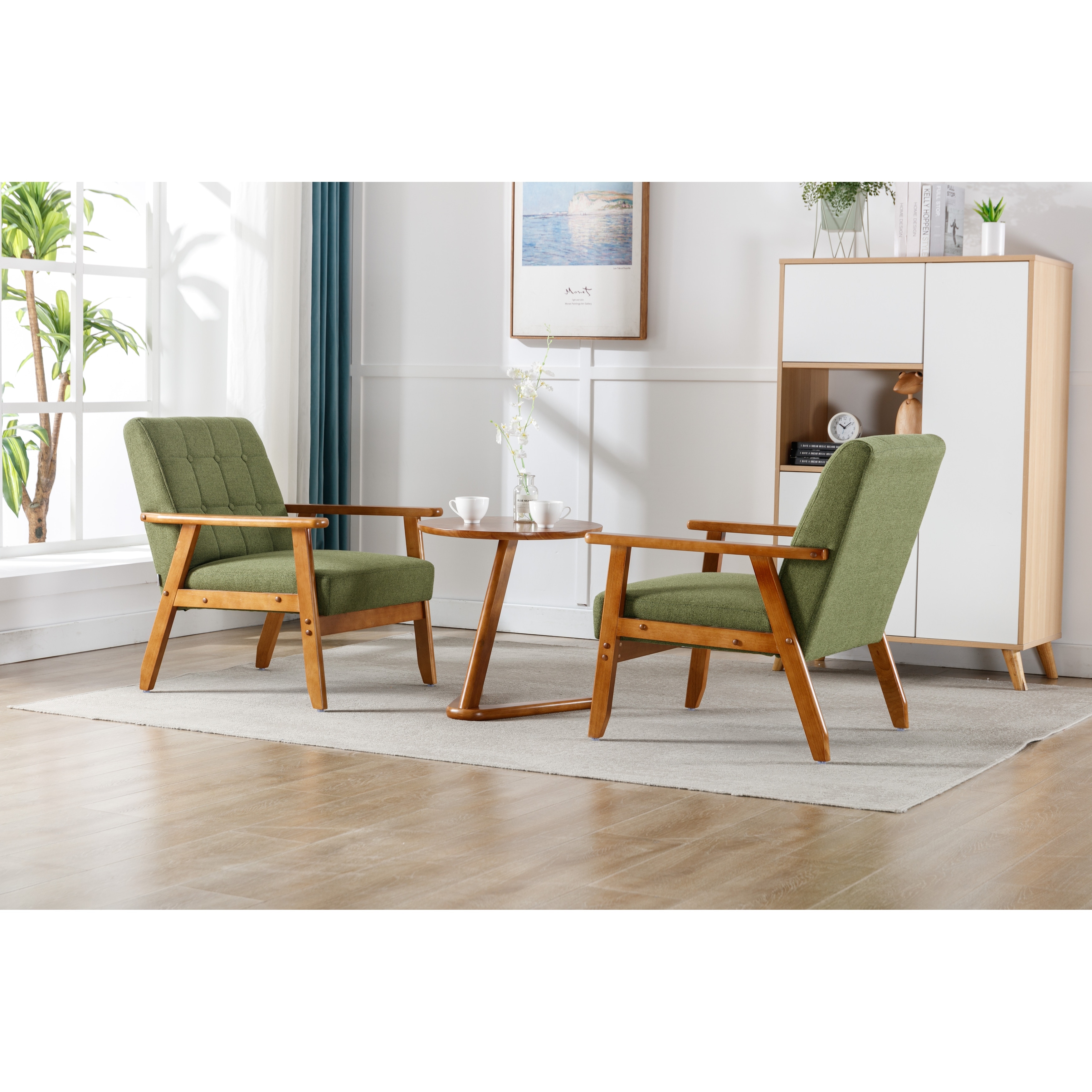 Livingroom Accent Chairs Set of 2 Arm Chair with Side Table Retro