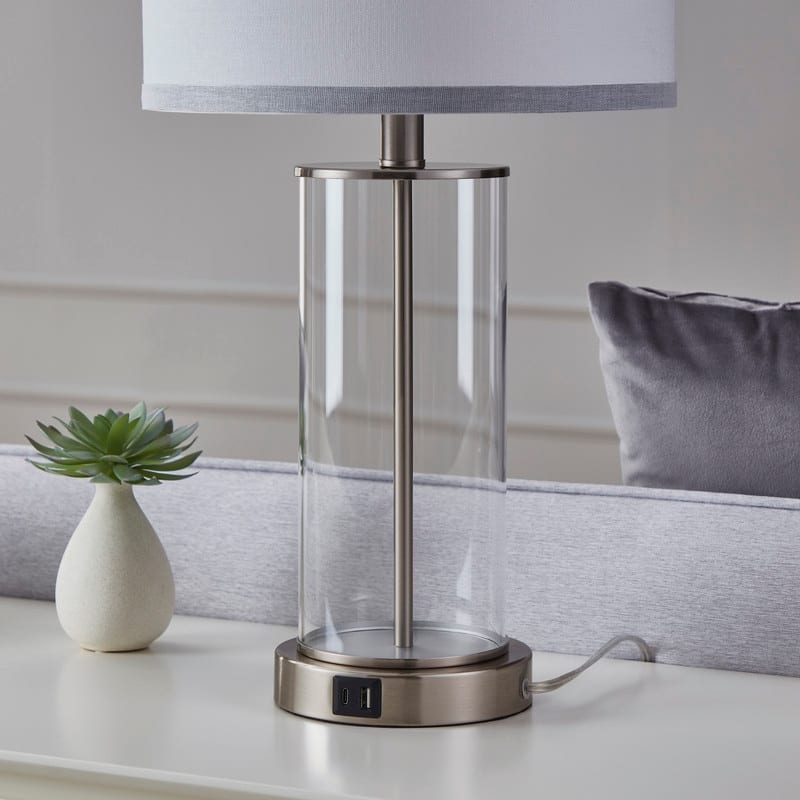 KAWOTI 23.25" Touch Control Table Lamp Set with USB Port and Bulbs