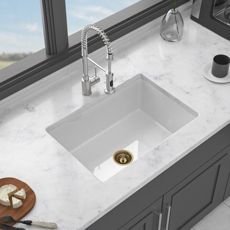 Undermount Single Bowl Fireclay Kitchen Sink - Dual Mount White Porcelain Fireclay Rectangular Deep Single Bowl Sink Basin