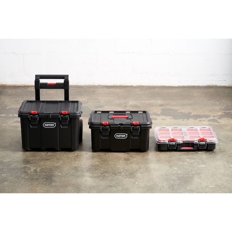 Keter Stack-n-Roll 3 Pc Mobile Tool Storage and Organization, Durable Resin Modular Toolbox System