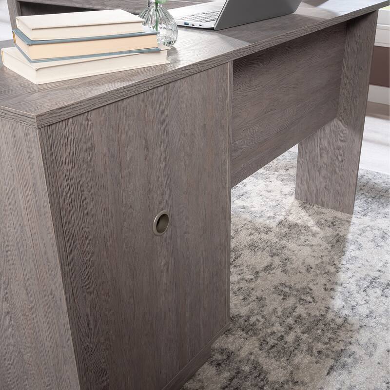 Wood L-Shaped Desk with Integrated Storage, Brown