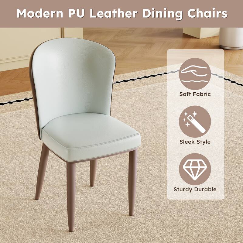 PU Leather Dining Chairs Set of 2, Ergonomic Upholstered Lounge Chair, Accent Chair with Curved Backrest & Carbon Steel Legs