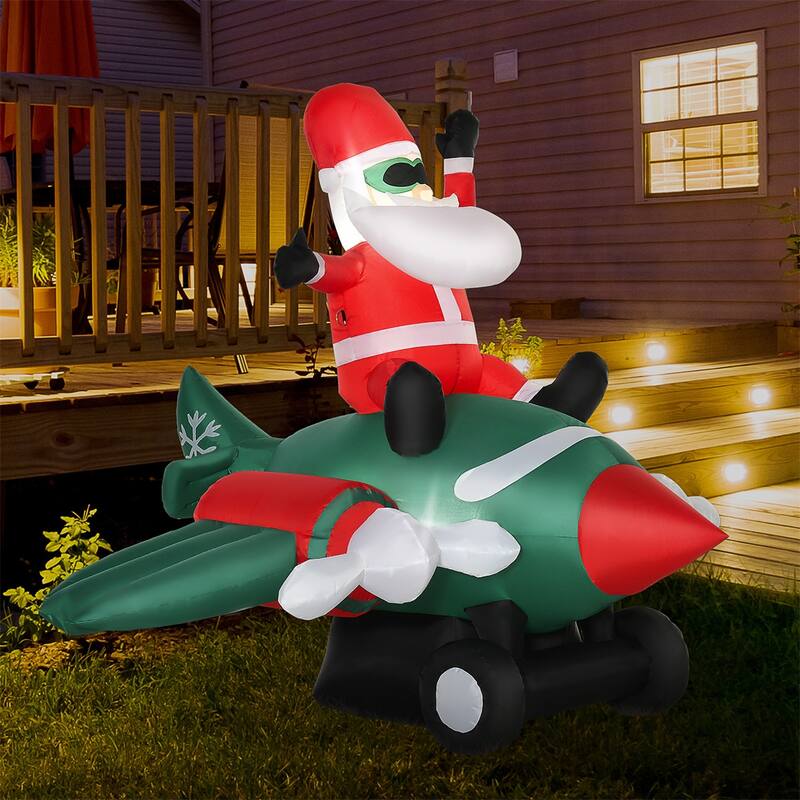 Christmas Inflatable Decoration Santa Claus on Plane with LED Lights Indoor Outdoor Display