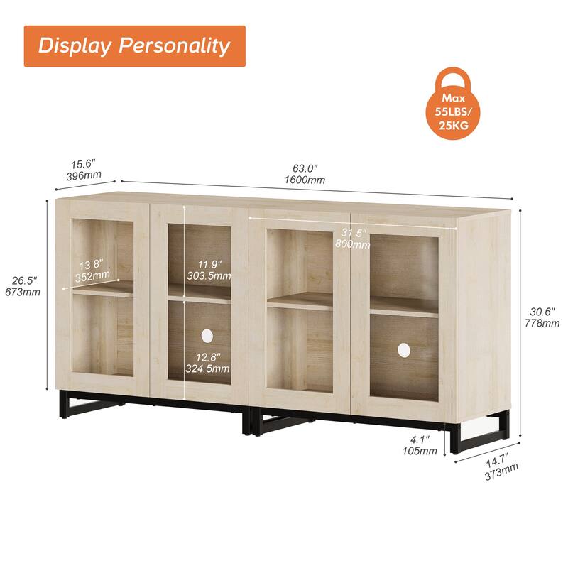WAMPAT Multifunctional Sideboard Buffet Cabinets with Glass Doors, Modern Sideboard with Adjustable Shelf, Coffee Bar Cabinet