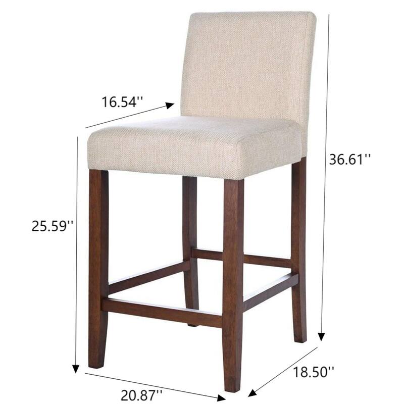 GDFStudio - Dorian Mid-Century Modern Linen Blend Upholstered Counter Chair with Solid Wood Frame, Set of 2 - 20.87"W