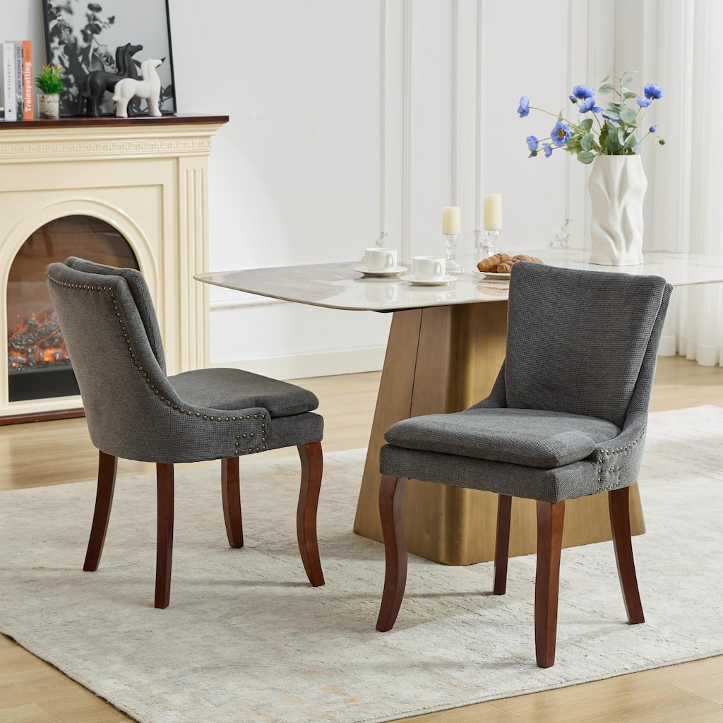 Modern Dining Chairs Set of 2,Double-layer Cushioned Chenille fabric Upholstered Accent Side Leisure Chairs