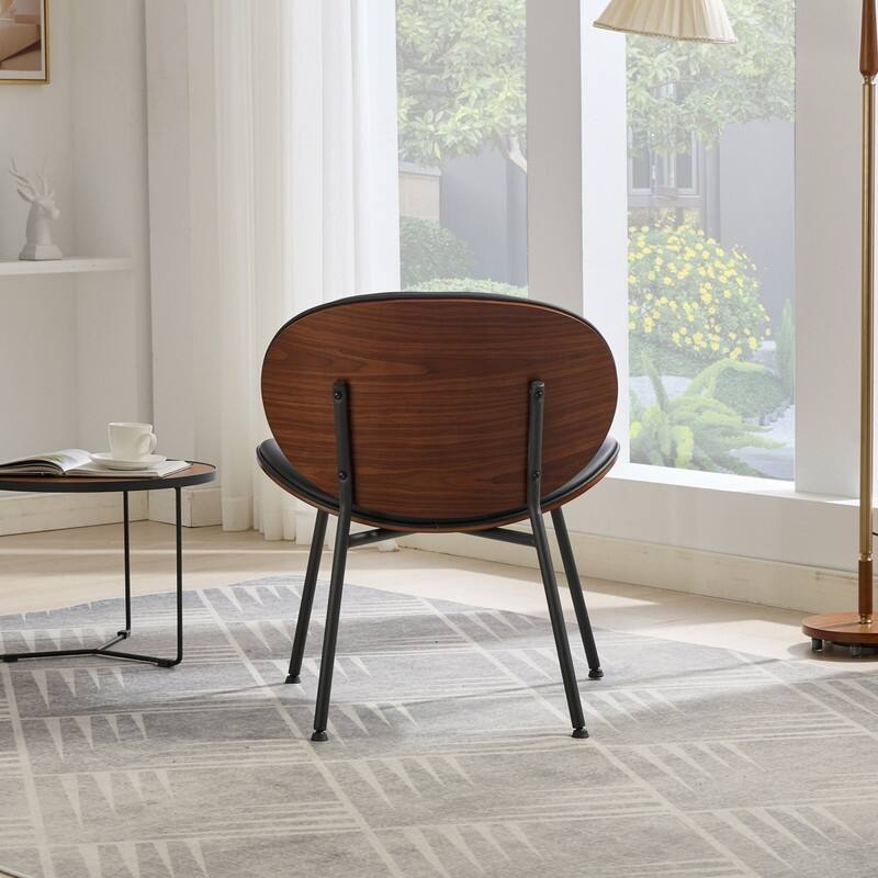 Mid-Century Modern Shell Chair - Black PU Leather with Walnut Finish Tripod Base