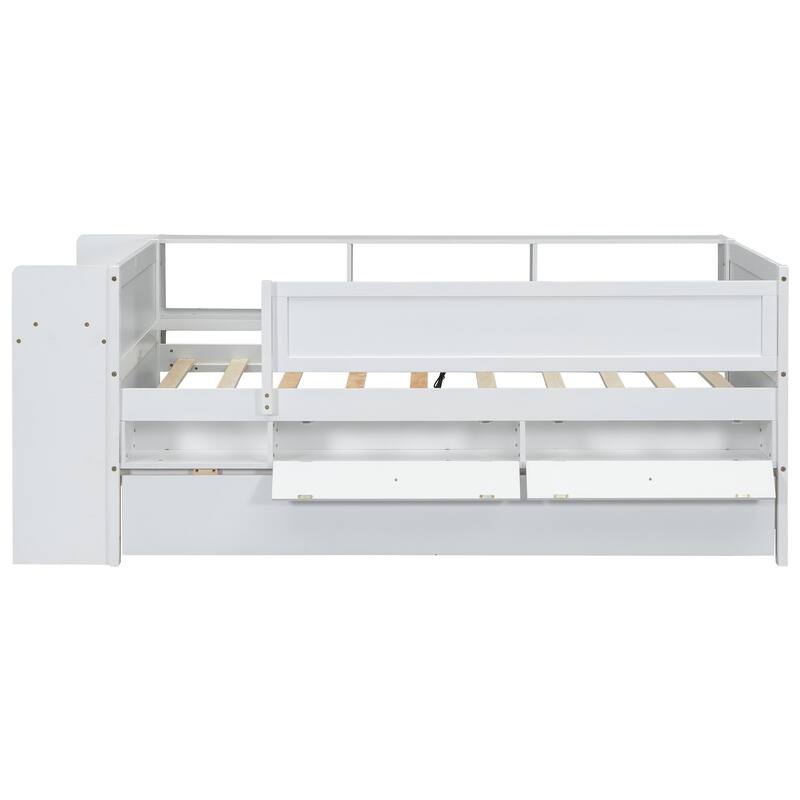 Multi-Functional Twin Daybed with Drawers and Trundle, Headboard Storage and Tables, USB Charging Station