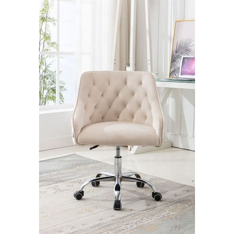 Velvet Upholstered Swivel Tufted Adjustable Height Homeoffice Task Chair With Silver Legs
