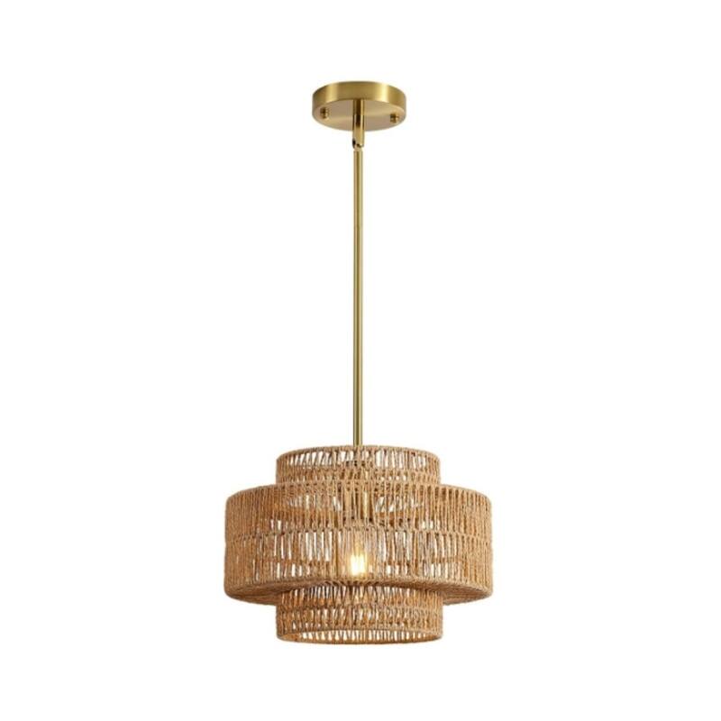 12.4” Dining light brown light fixture rattan pendant light