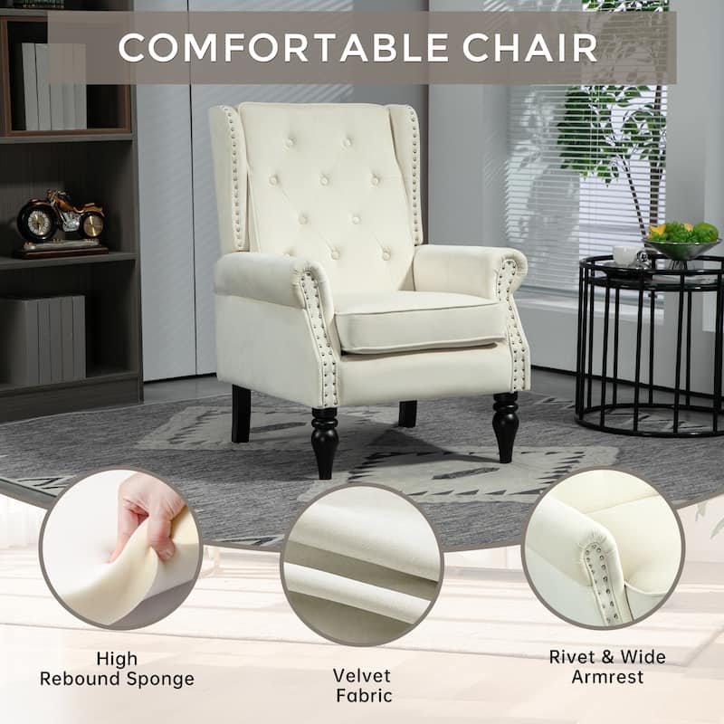 High Back Wood Frame Armchair, Modern Accent Chair Lounge Chair with Wood Legs, Upholstered PU Leather Lounge Chairs