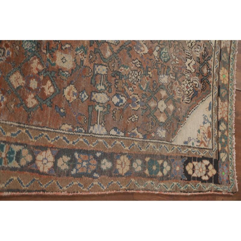 Hand Knotted Oriental 100% Wool Carpet Traditional Geometric Oranges & Rust Hamedan Runner Rug - 9' 1'' X 3' 3''