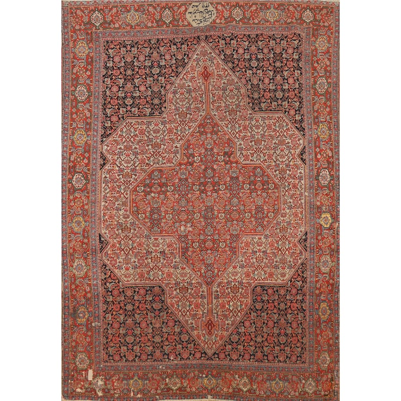 Pre-1900 Antique Vegetable Dye Senneh Persian Rug Handmade Wool Carpet - 4'8" x 6'8"