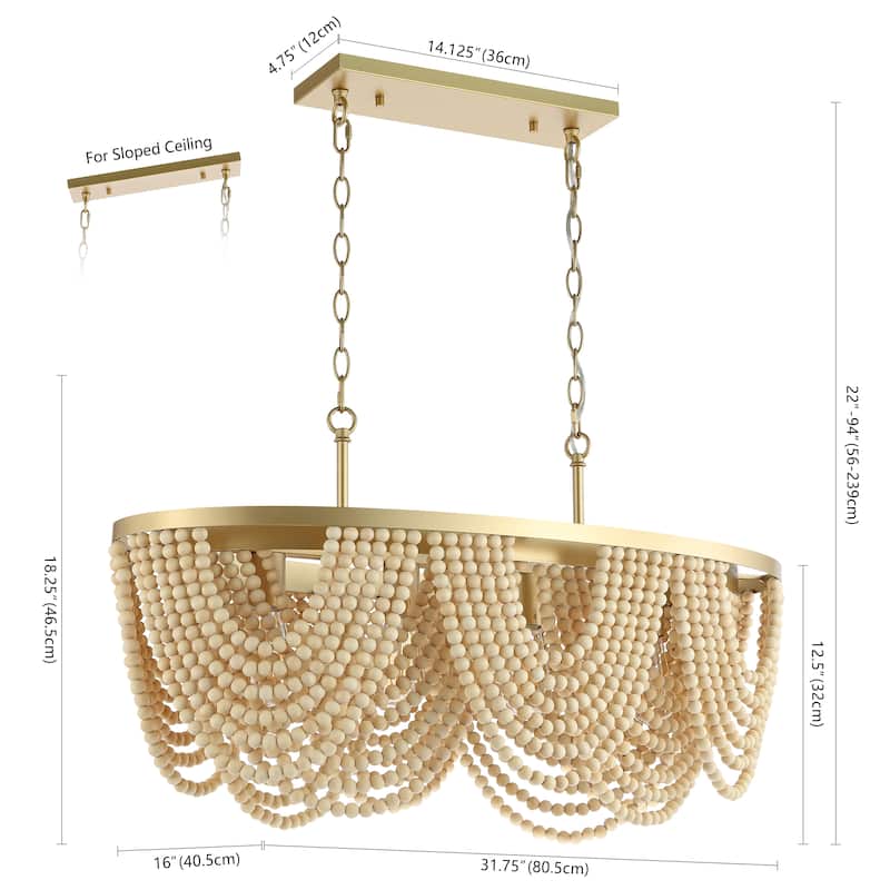 SAFAVIEH Lighting Elodie 4-light 32" Chandelier - 32" W x 16" D x 22-94" H - Gold/Natural