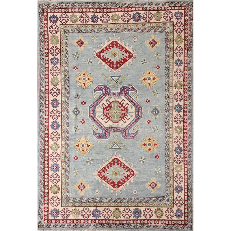 Light Blue Kazak Area Rug Hand-Knotted Traditional Wool Carpet - 6'6" x 9'7"