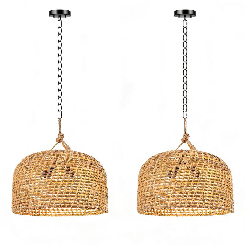 3-Light Hand-Woven Rattan Dome Pendant - 17.72" - 2Pack/Brown