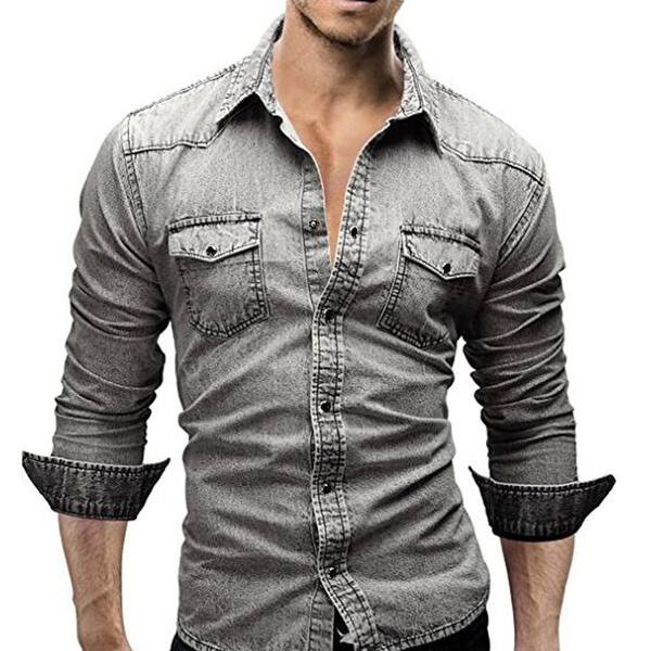 Shop Fashion Cool Long Sleeve Slim Fit Turn Down Collar Denim