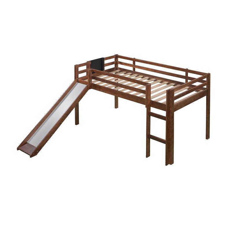 Twin Loft Bed with Slide, Chalkboard & Ladder, Solid Wood, Fun Kids Bed