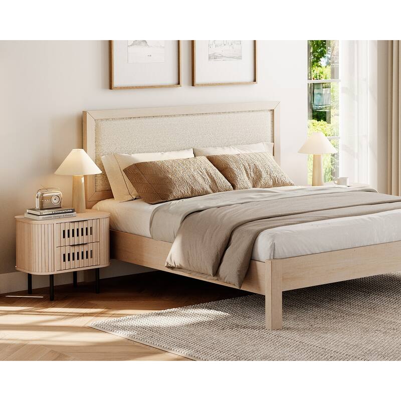 WAMPAT Fluted Nightstand with 2 Drawers,Wood End Table for Bedroom, Living Room