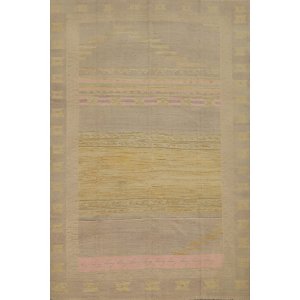 Hand Woven Oriental 100% Wool Carpet Southwestern Tribal Multi-Colored Kilim Area Rug - 9' 8'' X 7' 8''