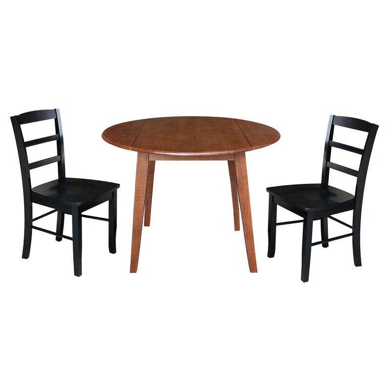 42" Round Dual Drop Leaf Table with Dining Chairs - Distressed Oak/Black - 3-Piece