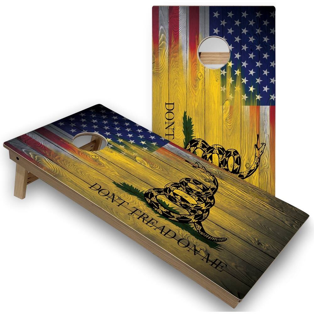 Solid Wood Cornhole Boards - Gadsden & USA Flag Design