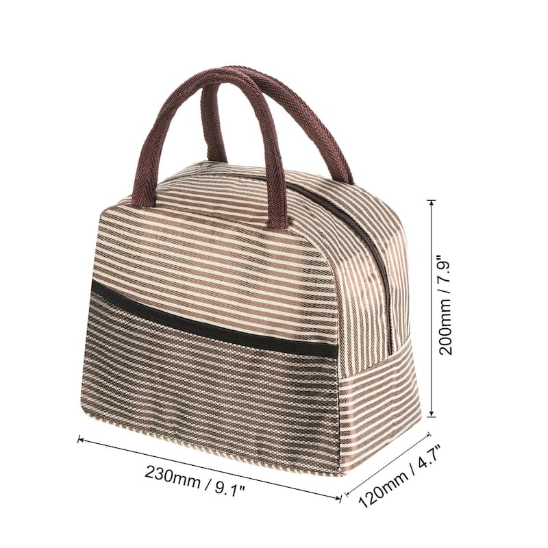 Lunch Bag Tote Bag with Pocket for Work Picnic 9.1"x4.7"x7.9", Blue - Brown