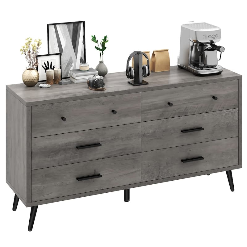 55" Wide Modern Wood 6 Drawers Dresser Chest of Drawers