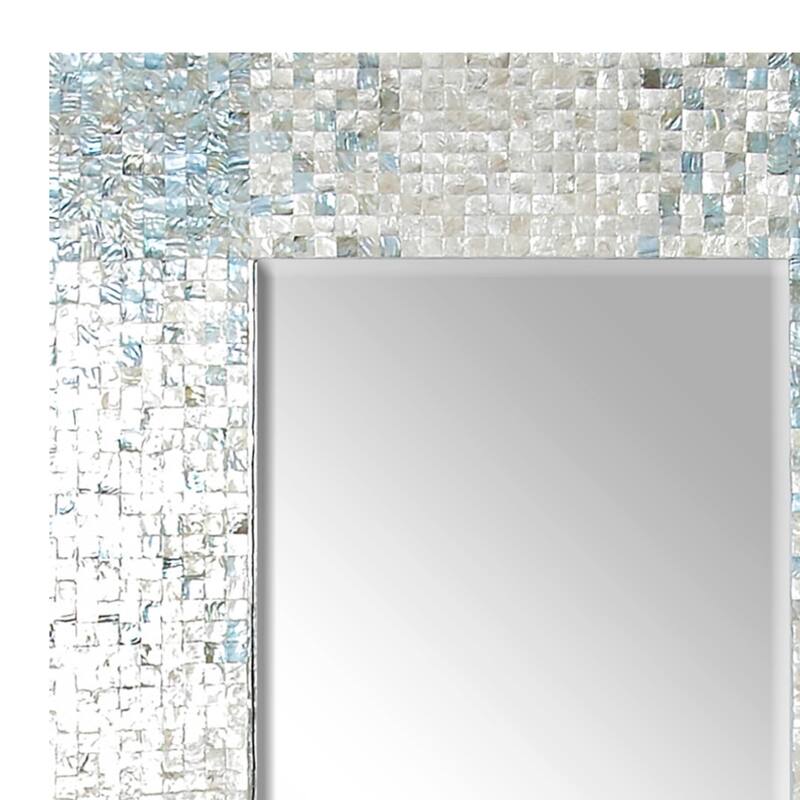 Mother of Pearl Shell Handmade Mosaic Wall Mirror with Blue Corners - Cream - Roche River Decor