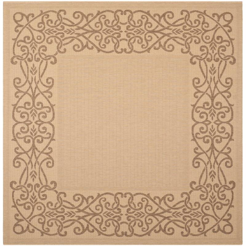 SAFAVIEH Courtyard Marylou Waterproof Patio Backyard Rug - 7'10" x 7'10" Square - Natural/Brown