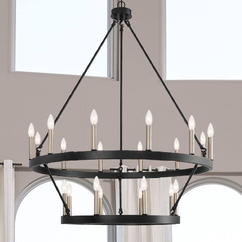 The Gray Barn Highclere Farmhouse 20-light Wagon Wheel Chandelier - 40"x40"x 47.83"