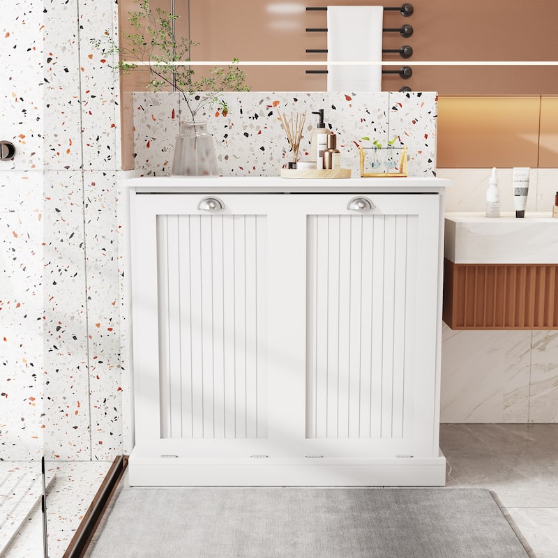 33" White Tilt-Out Laundry Sorter Cabinet with Two-Compartment - White