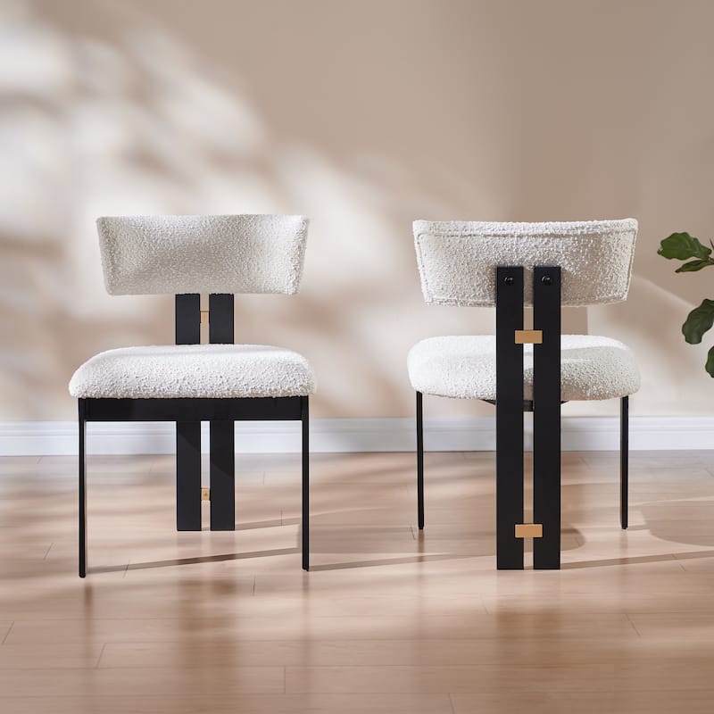 Boucle Fabric Contemporary Dining Armless Chairs with Metal Frame - Set of 2