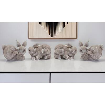 HomeRoots Set of Four 4" Gray and Brown Polyresin Rabbit Figurine Tabletop Sculpture - 5.25' X '4' X '5