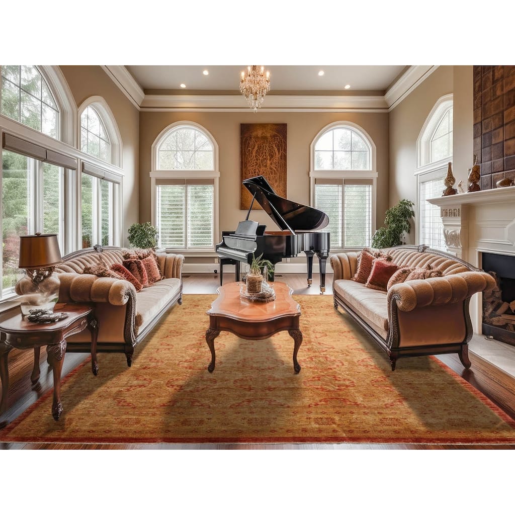 Hand Knotted Gold,Mustard Oushak Wool Traditional Oriental Area Rug - 9' 11'' x 13' 9''