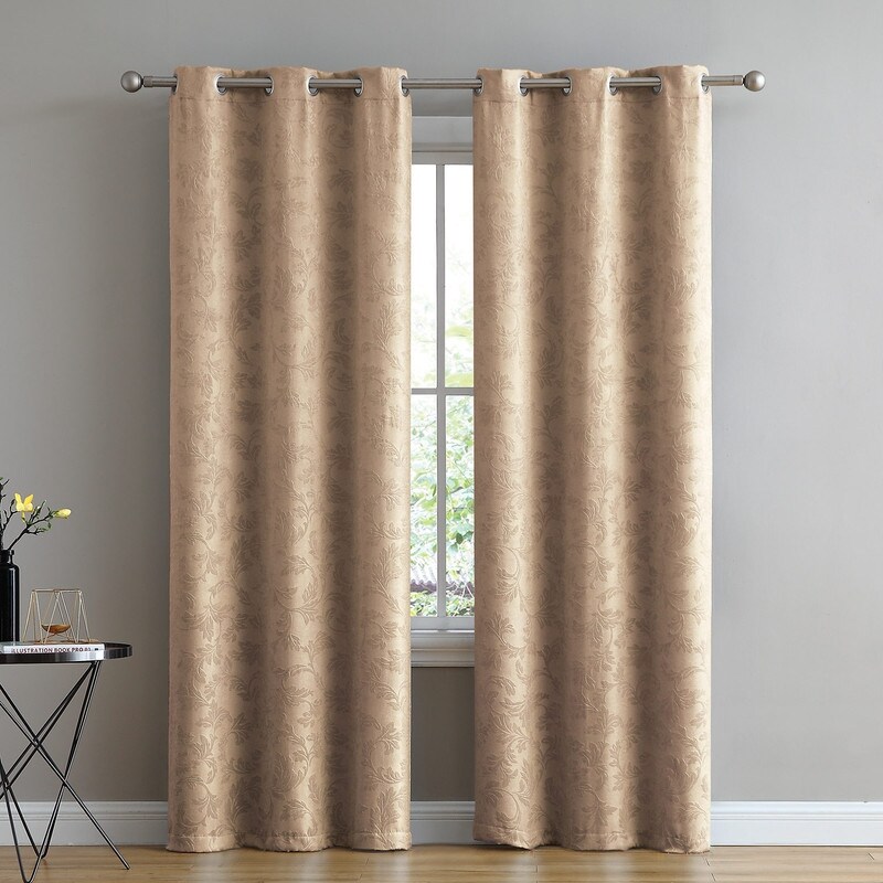 ANGELINA DAMASK TEXTURED CURTAINS TAUPE 
