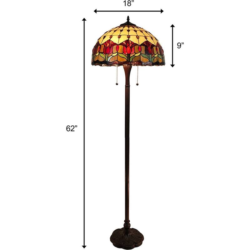 Espresso Metal Traditional Floor Lamp with Red Stained Dome Glass Shades - 18” x 18” x 62” (D x W x H)