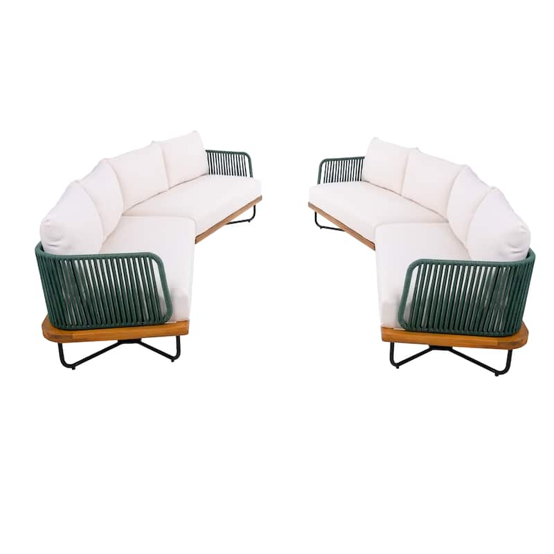 Christopher Knight Home - Evelyn Patio Outdoor Acacia Wood Rope Sofa Set - Sofa Set (4pcs) - Teak finsh+Beige cushion+Grey rope