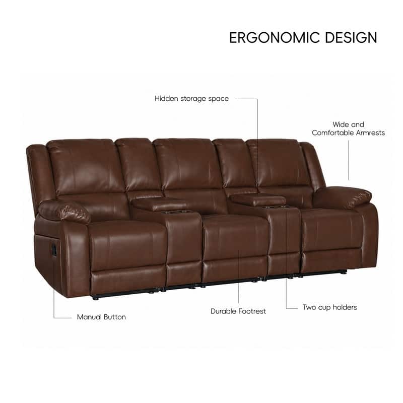 109" W Modern Contemporary Faux Leather 7 Piece Sectional Recliners